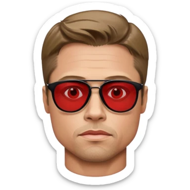 Brad Pitt, wearing dark glasses with red lenses, very serious sticker