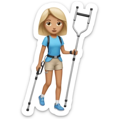 Girl on one crutch and hip brace falling sticker