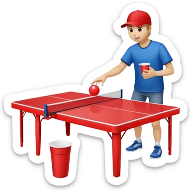 Beer pong table with somebody throwing a ping-pong ball into a red plastic cup sticker