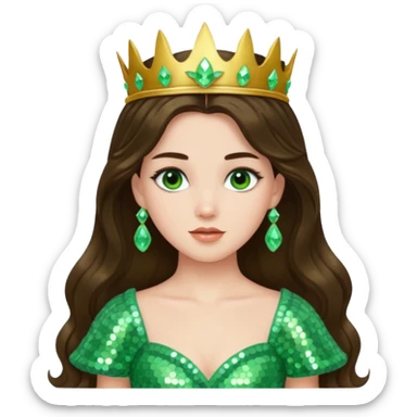 Princess Ozma from Oz with long brunette hair, light green sequin outfit sticker