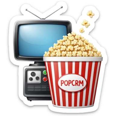 television with a popcorn bucket next to it, high definition, crisp edges sticker