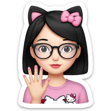 Nails cute hello kitty wear glasses black hair sticker