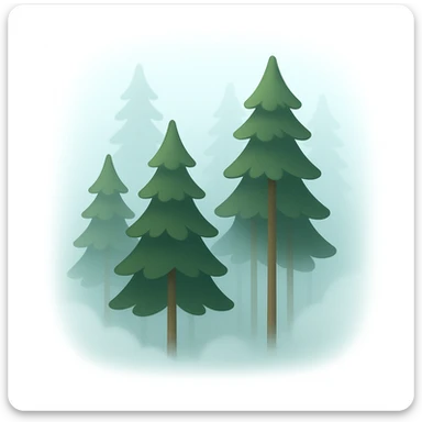 Create a forest emoji inspired by the reference image with tall thin trees, a misty atmosphere, and a simplified emoji-like style. The style should be similar to the reference but adapted for emoji use. sticker