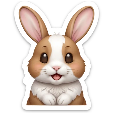 Cinematic Cute Yawning White and Brown Rabbit Portrait Emoji, Head tilted slightly with a dramatic, wide-open yawn, showcasing a soft, patterned fur with crisp white and warm brown patches, floppy ears slightly drooping, round eyes barely open in drowsy contentment, Simplified yet irresistibly adorable features, highly detailed, glowing with a soft, cozy glow, high shine, relaxed yet expressive, stylized with a touch of whimsy, bright and endearing, soft glowing outline, capturing the essence of a sleepy yet affectionate bunny, so drowsy it feels like it could stretch out of the screen and curl up for a nap! sticker