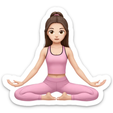 white brunette girl long hair with hazel eyes in light pink workout clothes doing the middle splits sticker