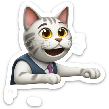 Dizzy cat working at a desk sticker