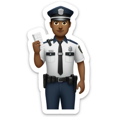 hispanic police holding a singular white brick sticker