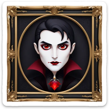 Cinematic Noble Vampire Portrait Emoji, Elegant and commanding, with a refined, pale visage framed by dark, velvet accents and a hint of crimson, exuding timeless seduction and dangerous allure, simplified yet exquisitely detailed, glowing with a soft nocturnal radiance and a subtle, mysterious outline that captures the regal spirit of an immortal lord of the night! sticker