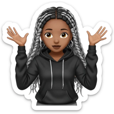 African American girl dark skin with long black box braids wearing plain black hoodie with hands dancing sticker
