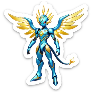 Shiny Futuristic Celestial Godly Divine Ethereal Magical Fakemon-Pokemon-Digimon-Spectrobes-fusion, full body sticker