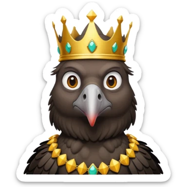 old black vulture wearing crown looking ahead sticker