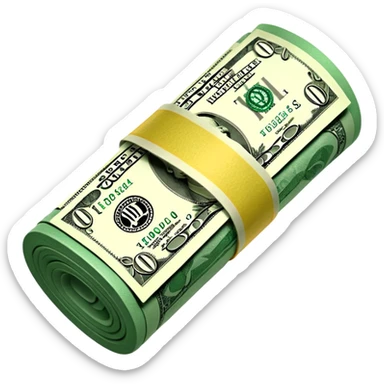 a single rolled US dollar bill, 3D style, no backgrou sticker