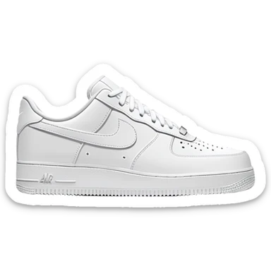 Clean all-white Nike Air Force 1 low top sneakers arranged as a pair with one positioned slightly behind the other, classic white-on-white design sticker