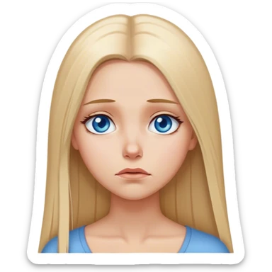 beautiful white girl with long straight blonde hair blue eyes sad angry upset hurt mad sticker