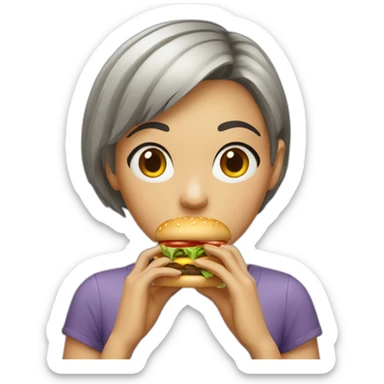 a-girl- with- short- hair-eating- burger sticker