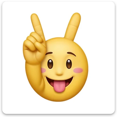A yellow emoji face with its tongue sticking out
	•	A peace sign hand centered under the tongue
	•	The back of the hand showing (i.e. not the palm) sticker