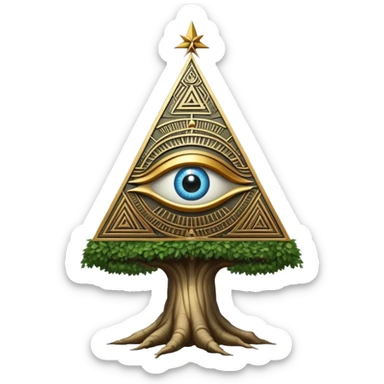 Annunaki tree from Garden of eden, that is actually a ancient tech antenna with illuminati all seeing eye in traingle symbol at the top sticker