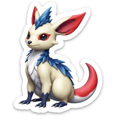 Scaly cute colorful exotic realistic painted smooth glossy Zangoose-Salandit-Minccino-Absol-fusion sticker