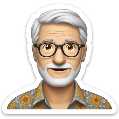 a European gray-haired man in a Ukrainian embroidered shirt, wearing glasses sticker