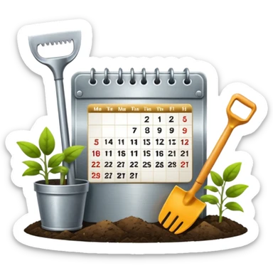 calendar icon with garden tools near. Transparent background sticker