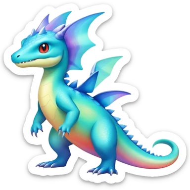 Colorful Iridescent Exotic Aurorus-Amaura-Croconaw-Salamence-Fakémon-hybrid-creature (full body)  sticker