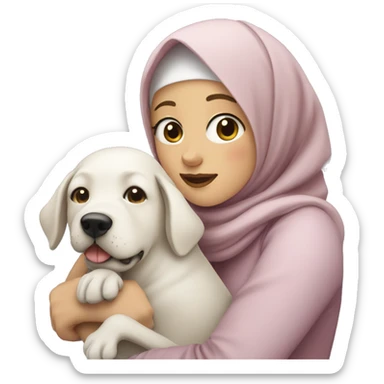 pretty white skin woman with hijab hugging a dog sticker