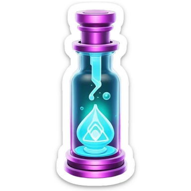 Clash of Clans aesthetic: Cinematic Playful Sci-fi Health injection Emoji, rendered in a 3D vector-style similar to standard emojis with minimal shading and bold, simplified shapes. A compact, futuristic vial with a glowing neon liquid and sleek contours, softly glowing with a healing cosmic charm. Simplified yet unmistakably iconic, highly detailed and consistent, glowing with a soft radiant glow and high shine. Stylized with a touch of futuristic alchemy and a soft glowing outline, capturing the essence of a vital energy elixir with a playful, interstellar spirit! sticker