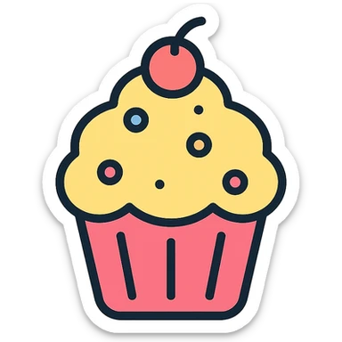 cupcake, color outline icon style, playful and friendly, clear outline, soft color fills sticker