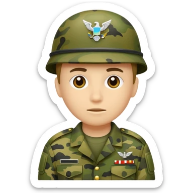 A soldier that there face is camouflage like the army uniform sticker