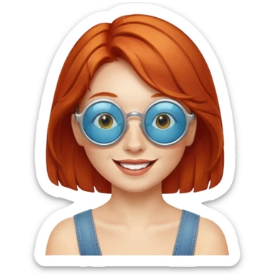 redhead with round solar glasses, cheerful expression sticker