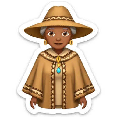 brown skin old woman with fashion pancho sticker