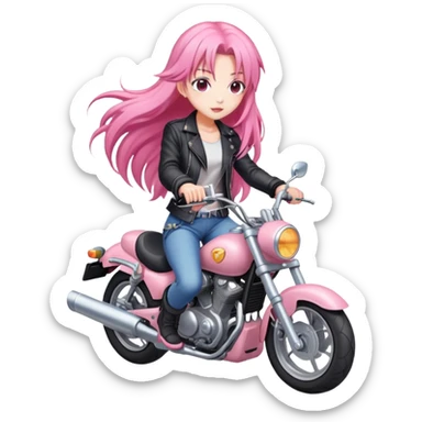Anime with long pink hair on motorcycle sticker