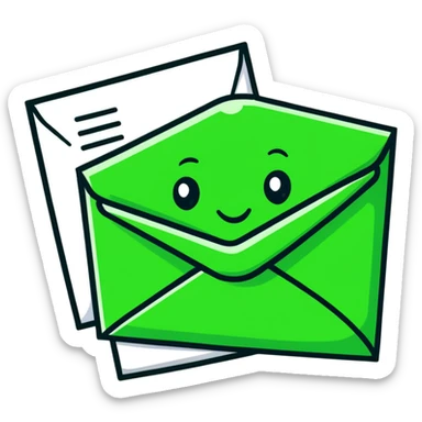 Minimalist Maya-inspired emoji showing happy face receiving a letter, white and deep green only, flat design, clean lines sticker