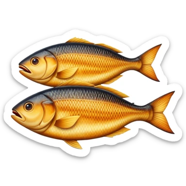 Gradele Cinematic Realistic Gradele Dish Emoji, depicted as 2 perfectly grilled fish with prominent grill marks and a smoky finish, rendered with vivid textures and dynamic, natural lighting. sticker