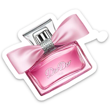 miss dior pink perfume clear bottle metal sparkly bow around the cap sticker