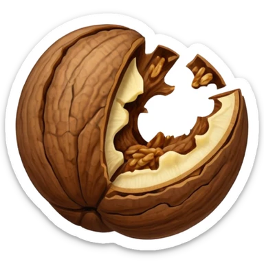 walnut with a bite taken out sticker