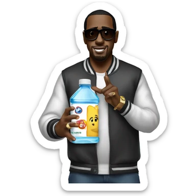 P Diddy with a gallon bottle of no brand baby oil in his right hand sticker