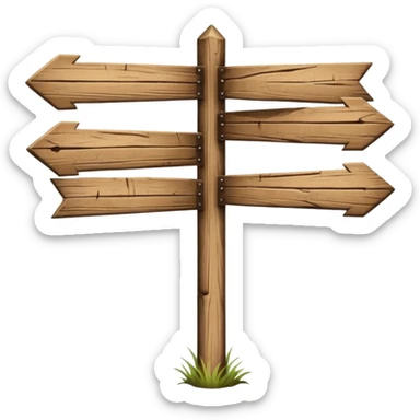 Wooden sign post pointing 2 directions and made of felt texture, scrapbooking style, transparent background sticker