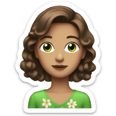 brown hair teen with green eyes n flower earrings  sticker