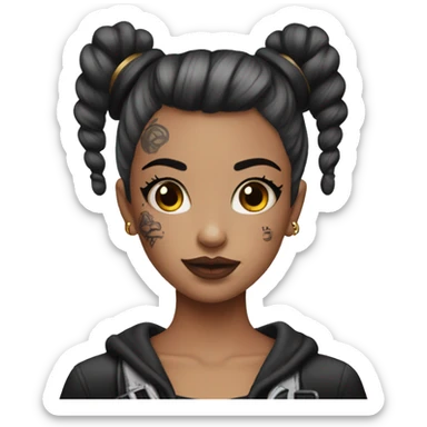 Tattooed girl with space buns and side bang sticker