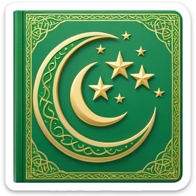 Closed Quran with the Islamic Symbol on it (moon and star) green from left to right sticker