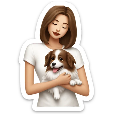 beautiful girl with brown hair kissing her cream white spitz dog sticker