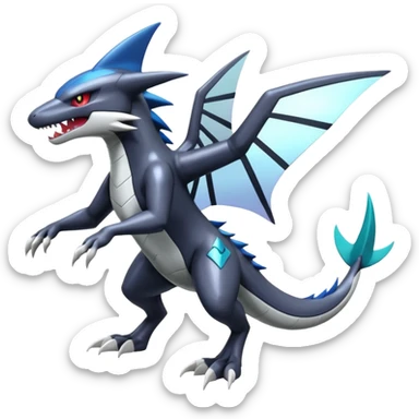 Futuristic Shiny Mightyena-Sharpedo-Garchomp-Noivern-Silvally-Fakémon-hybrid-creature (full body)  sticker