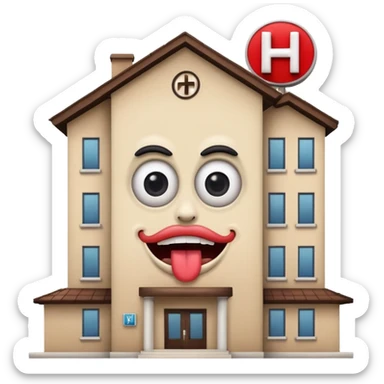 dessiner un batiment Hotel, met une pancarte "H", rajoute un visage (yeux et bouche)de fou sticker