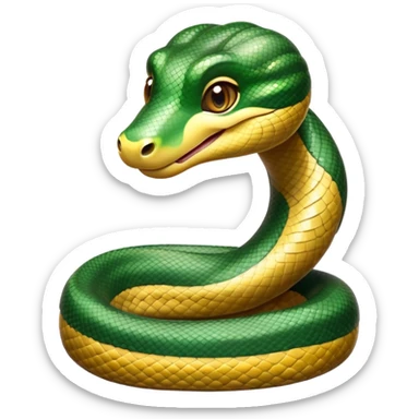 cinematic-cute-anaconda-portrait-emoji,-head-tilted-playfully-and-inquisitively,-with-a-sleek,-shimmering-body-adorned-with-detailed-scale-sriped patterns-and-round,-sparkling-eyes-full-of-wonder,-simplified-yet-irresistibly-adorable-features sticker