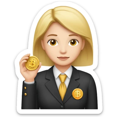 A minimalist emoji-style icon representing company pension plan: A gender-neutral office worker (🧑‍💼) with a coin and a bank symbol (🏦) in the background. sticker