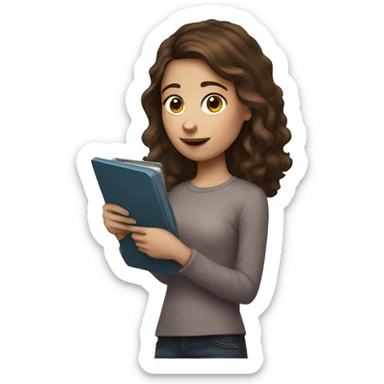 Girl with brown hair holding a kindle sticker