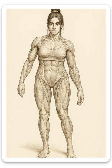 Anatomical style illustration inspired by the photo showing one leg visibly smaller and less hypertrophic than the other, highlighting the muscular difference between the legs, anatomical style, variant 1. sticker