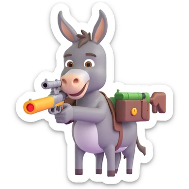 donkey shooting a gun, 3D emoji style sticker