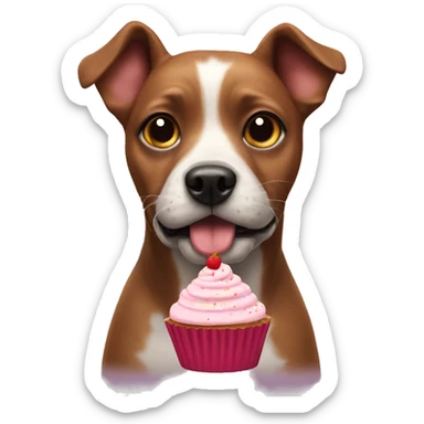 Dog with a cupcake sticker